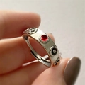 Retro S925 silver flower ring with red gemstone and adjustable opening band - Adjustable Open / Red