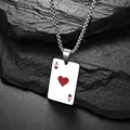 Hip hop style playing card Ace of Hearts pendant necklace on silver metal ball chain - Titanium Steel Hearts A / Box Chain 70cm