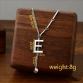 Silver titanium steel tassel necklace with letter E pendant and asymmetric chain link - Letter E / Silver