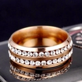 Macro shot of rose gold titanium steel ring with double row of pavé set crystals and reflection - US 6 / Rose Gold