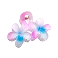 Pink and blue gradient frangipani flower hair claw clip with transparent acrylic finish - Double Plumeria [White Pink Blue Center]