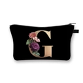 Polyester dumpling cosmetic bag in black featuring floral letter G print design - Letter G