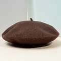 Minimalist wool beret hat in dark brown color with soft textured finish for autumn - M / Coffee