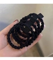Elastic black woven hair scrunchies featuring square smile face charms for ponytails - Braided Smile Tag / Black Twisted