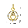 Gold plated 18K hollow Hamsa hand pendant with round zircon stones and 10.5mm width - Gold - Palm 1552