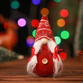 Handmade Christmas gnome plush with red knitted hat and white braided pigtails - Red Large Snowflake Hat Style
