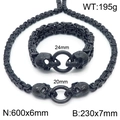 Conjunto de joyas de calavera en acero inoxidable negro con collar y pulsera bizantina - Set de Circonita Negra