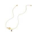 Gold stainless steel snake pendant necklace with a green clover charm on white background - Necklace