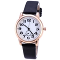 Montre à quartz élégante avec boîtier or rose, cadran blanc et bracelet cuir noir texturé - Noir