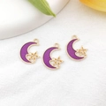 Three purple crescent moon and star alloy pendants with golden edges for jewelry DIY - Moon 14x20mm