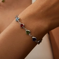 Colorful heart-shaped gemstone bracelet with silver chain on female wrist - Bracelet / Silver Multi-color
