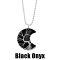 Macro shot of silver wire tree of life wrapped on crescent black onyx pendant necklace - Black Onyx-Black
