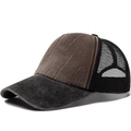 Washed vintage mesh trucker hat in charcoal grey and black breathable fabric - Adjustable / Coffee