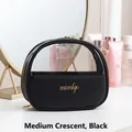 Medium crescent makeup bag in black textured PU leather and clear PVC design - Medium Crescent - Black / 21*16.5*7.5cm