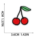 Detailed macro view showing the embroidery texture and dimensions of the red cherry patch - Heart Shape Cherry (W25SG-055-19)