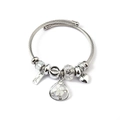 Silver bead wire bracelet with crystal charm and white flower pendant for women - Waterdrop Hollow Flower (C2-005) / White