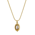 Bohemian gold plated stainless steel oval shell pendant necklace on ball chain - Gold