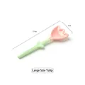 Pink tulip flower ceramic spoon with long green handle for dessert coffee, 17x5cm size - Large / Pink