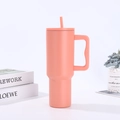 40oz stainless steel thermal tumbler with handle and straw in vibrant coral pink - 30oz / Orange