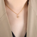 Hip hop 18K gold plated necklace with a sparkling cross star pendant and micro-set rhinestones - Pisces - Gold / 40+5cm