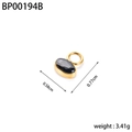 Detail shot of gold four-leaf clover pendant with black zircon and size specs - BP00194B-Gold Black Stone Drop Pendant