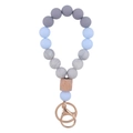 Porte-clés bracelet en perles de silicone gris et bleu clair avec bois et marbre - Bleu
