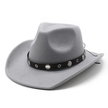 Klassischer grauer Woll-Western-Cowboyhut mit Nieten-Lederband und breiter Krempe - M (56-58cm) / Grau