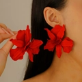 Dramatic oversized red 3D flower earrings with a matte textured finish for women - Red