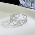 Minimalist silver stainless steel open ring with hollow heart pattern design - 07 Steel Color 9365