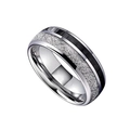 8mm men's stainless steel ring with double inlay of carbon fiber and meteorite texture - Carbon Fiber & Meteorite