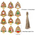 Etichette natalizie in carta kraft a forma di campanella con Babbo Natale e spago di juta - DZ014-Stile Kraft Campana