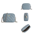 Light blue-grey quilted crossbody phone bag with gold hardware and chain strap - Light Blue