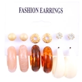 6 pairs set of mixed resin hoop and stud earrings with marble patterns and crystals - 6 Pairs Set - Amber Resin (0082)