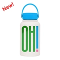 White 650ml stainless steel sports bottle with blue handle and colorful OH print - White OH! Blue Lid
