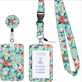 Dettaglio ravvicinato del porta badge floreale con bobina retrattile e cordino in tessuto. - Stile 3 (Piccolo Floreale)
