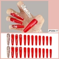 Faux ongles ballerine rouges extra longs avec paillettes argentées et strass coeur - Rouge Argent Paillettes Strass Cœur (JP0354-17)