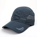 Detail of dark grey breathable mesh panels and wing pattern on quick-dry baseball cap - Adjustable / Dark Gray