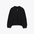 Women's black long sleeve knitted bomber jacket with lapel collar and metal zipper - S / Black