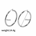 Sleek 50mm silver stainless steel hoop earrings with 4mm tube width and 14.4g weight - Silver-50mm(TE6001-50S)
