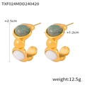 Orecchini vintage a forma di C placcati in oro con pietre naturali verdi e bianche - Orecchini d'oro