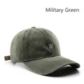 Army green cotton baseball cap featuring white embroidered W letter on front - Army Green