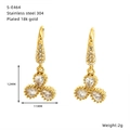 Detail of 18k gold plated 304 stainless steel earrings with sparkling zircon stones - Three-Leaf Clover Pear Diamond Style (SE464G)
