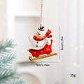 Christmas snowman on a red sled hanging ornament with rope, 8cm height resin figure - Snowman-Red Scarf