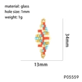 Close-up of handmade diamond-shaped glass bead pendant with 34mm size dimensions - P05559