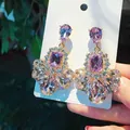 Elegant long drop earrings with purple crystals and glass beads in a golden finish - Silver Pin Water Drop Style / Purple