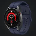 Dark blue silicone sport strap with grey metallic case for Samsung Galaxy Watch - watch5/5Pro / Midnight Blue