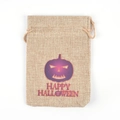 Halloween burlap drawstring bag with purple pumpkin print and Happy Halloween text - HAPPY-Pumpkin / 10*15cm