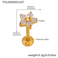 Golden titanium flower labret stud with inlaid opal stone and five petal design - Gold Lip Stud (T012)