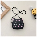 Détail du sac bandoulière chat noir pour enfant avec oreilles de chat et corde tressée - Noir