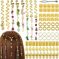 187pcs gold hair braid jewelry set with metallic rings and natural stone pendants - 80Pcs Set Style 19